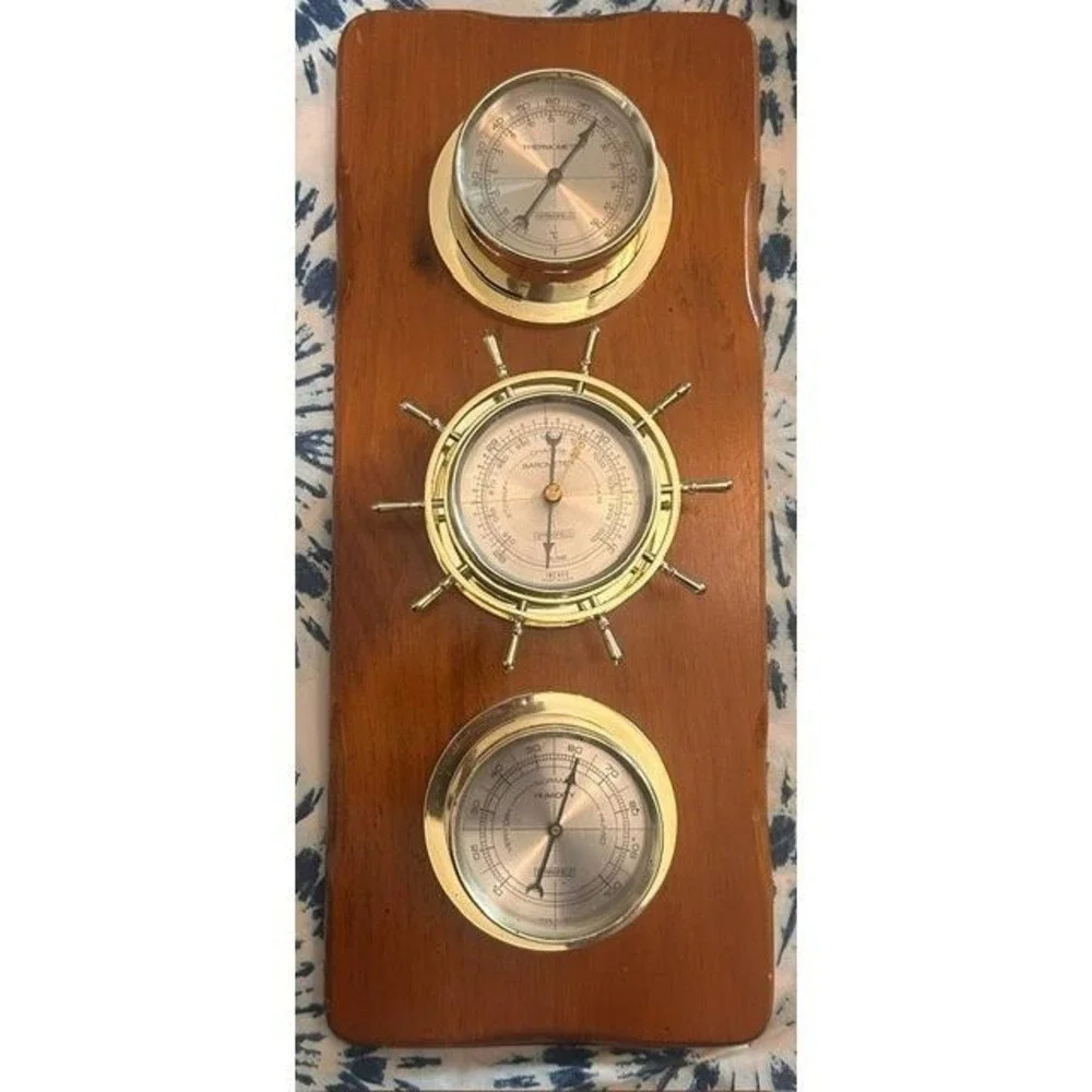 Nautical Weather Station Wall Brass Barometer Thermometer Hygrometer Decor